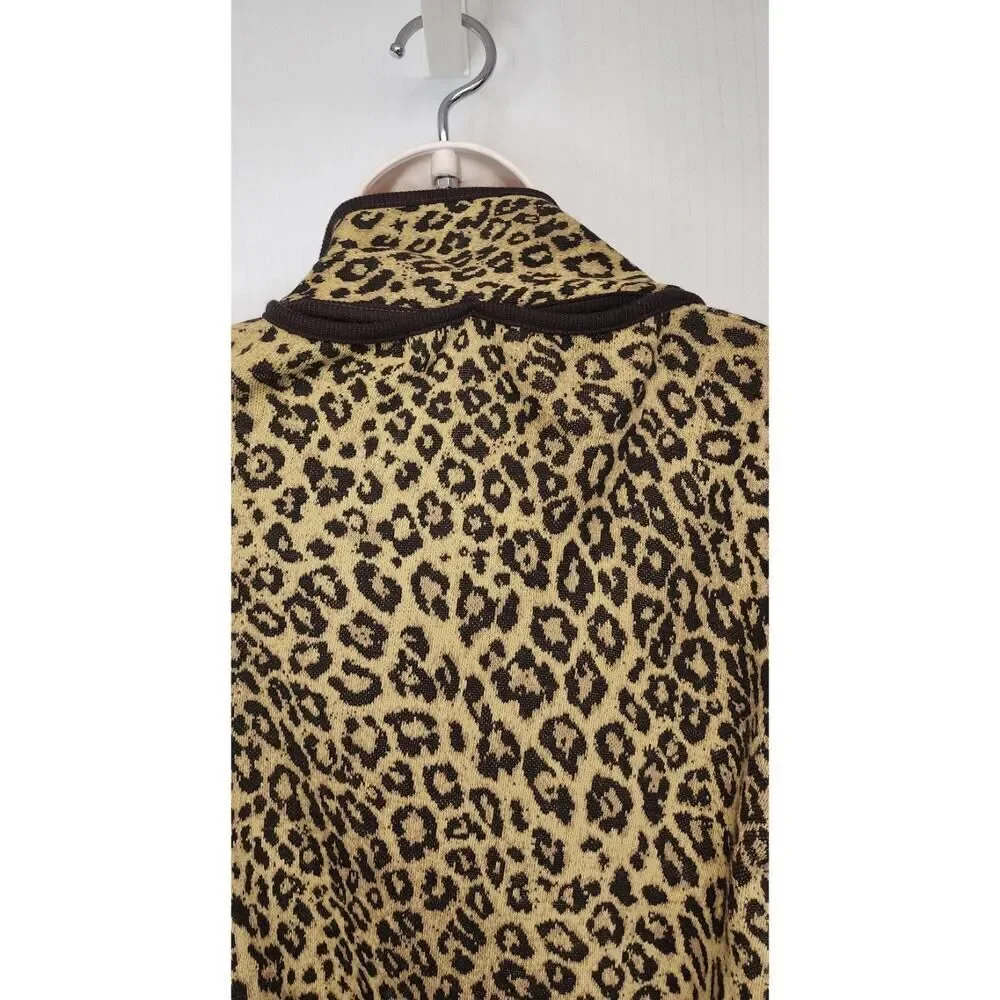 Nina Leonard Leopard Animal Print Matching Scarf Long Sleeve Cardigan Sweater M - Picture 5 of 11